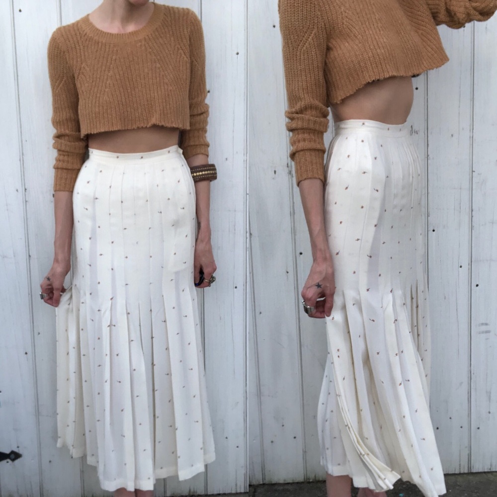 Vintage Cream Maxi Skirt with Subtle Brown Dot Pattern